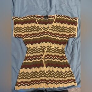 Calvin Klein Jeans Chevron Knit Top in Cream, Olive & Burgundy